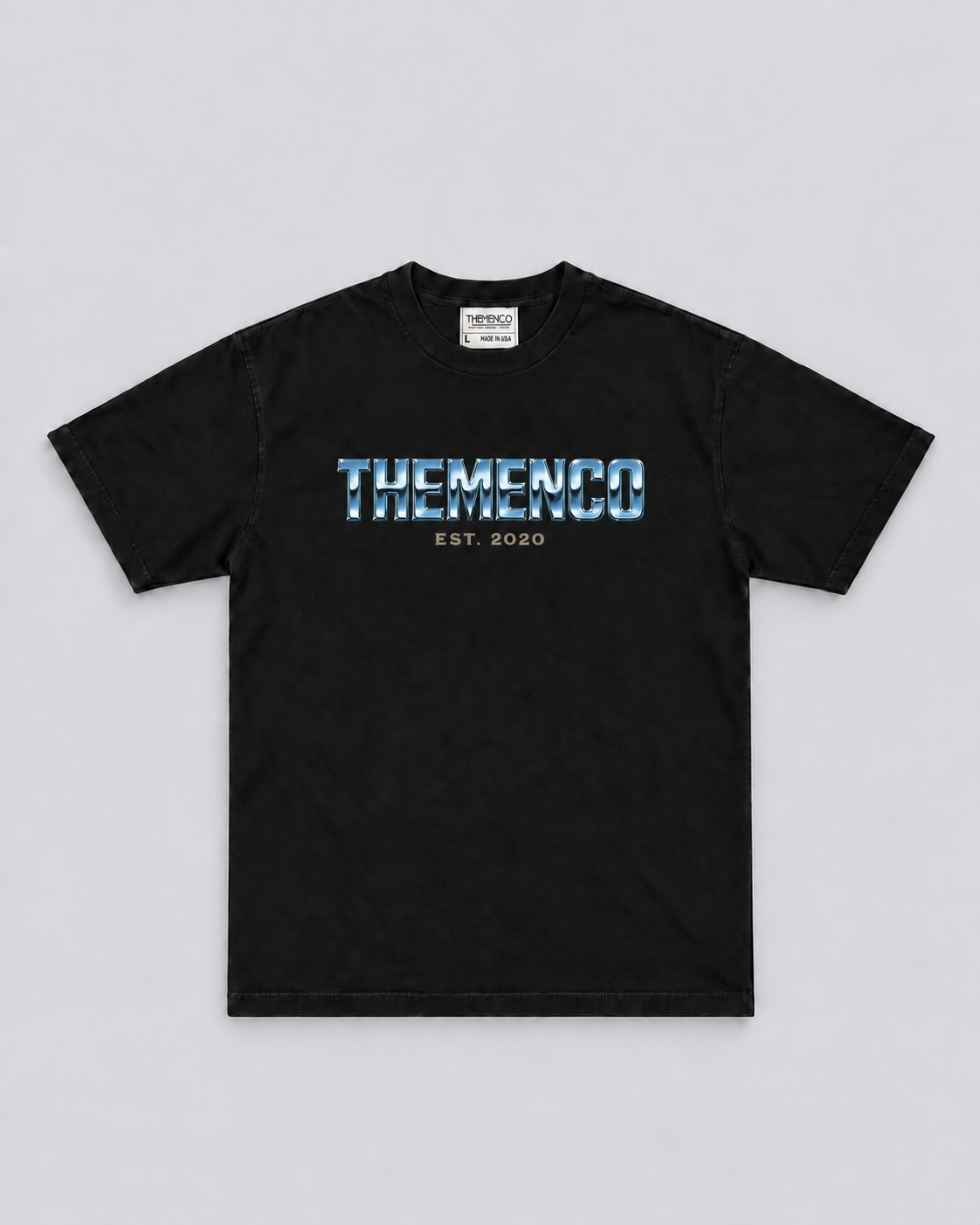 THEMENCO Blue Chrome Men’s Black T-Shirt