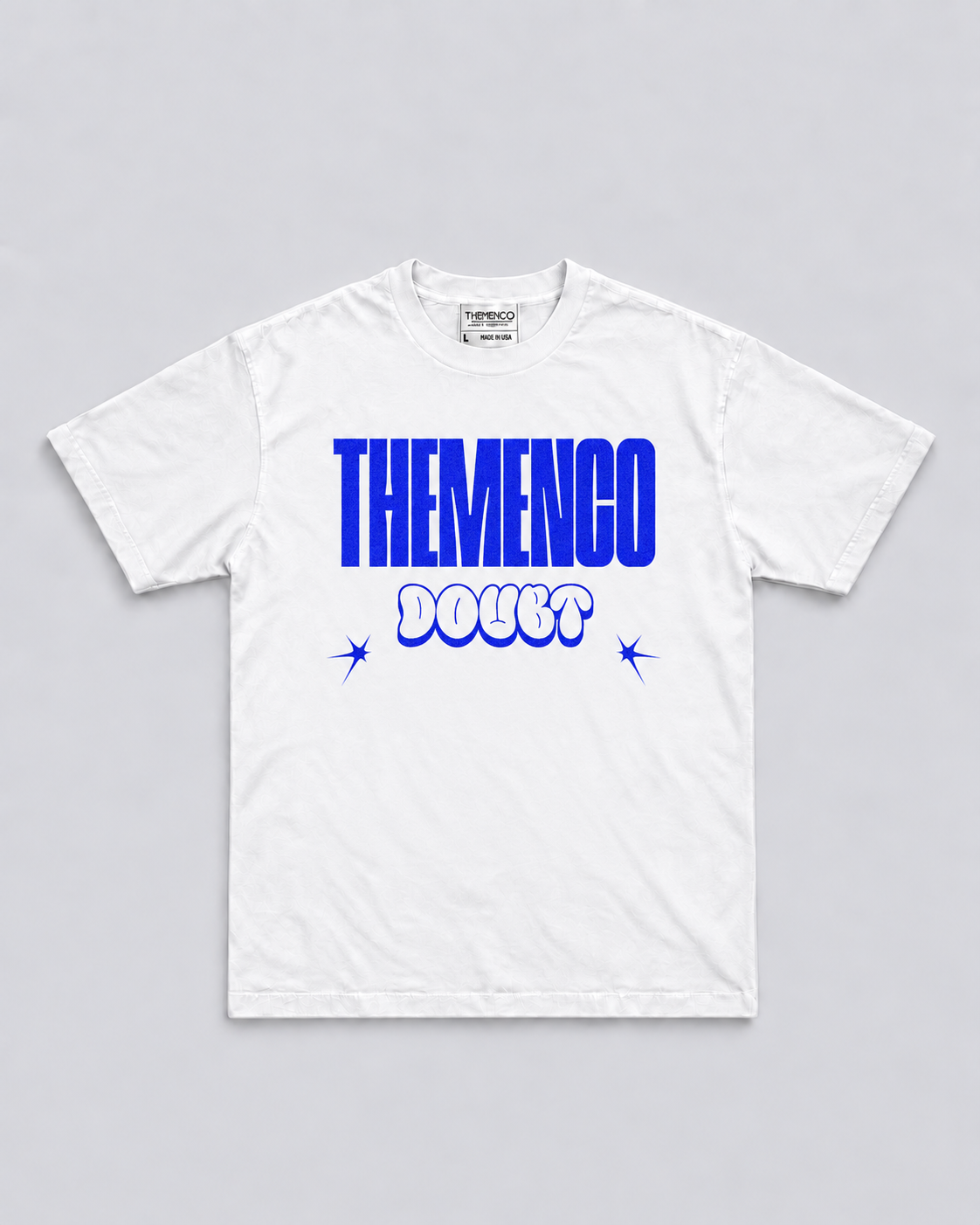 THEMENCO Blue Doubt Men’s White T-Shirt