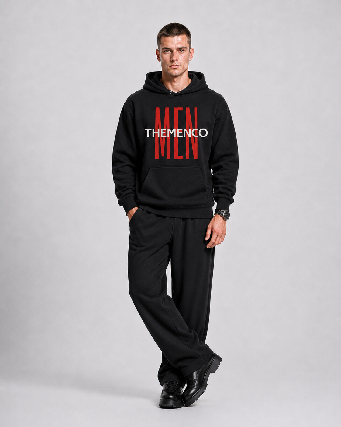 THEMENCO Herren Schwarzer Kapuzenpullover