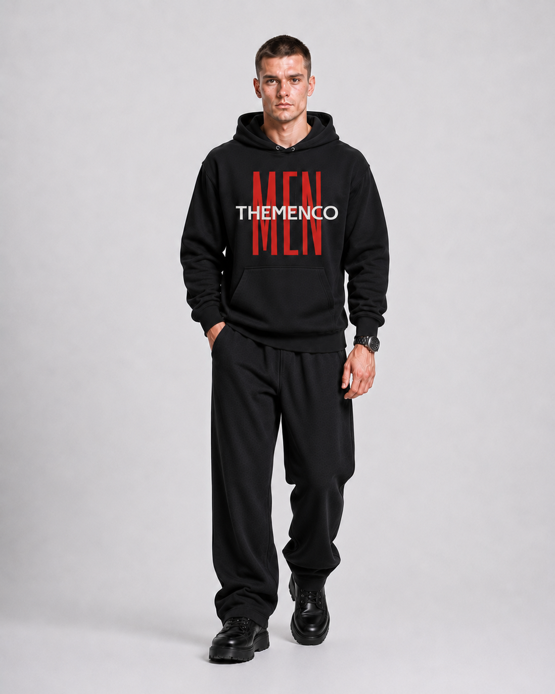 THEMENCO Herren Schwarzer Kapuzenpullover